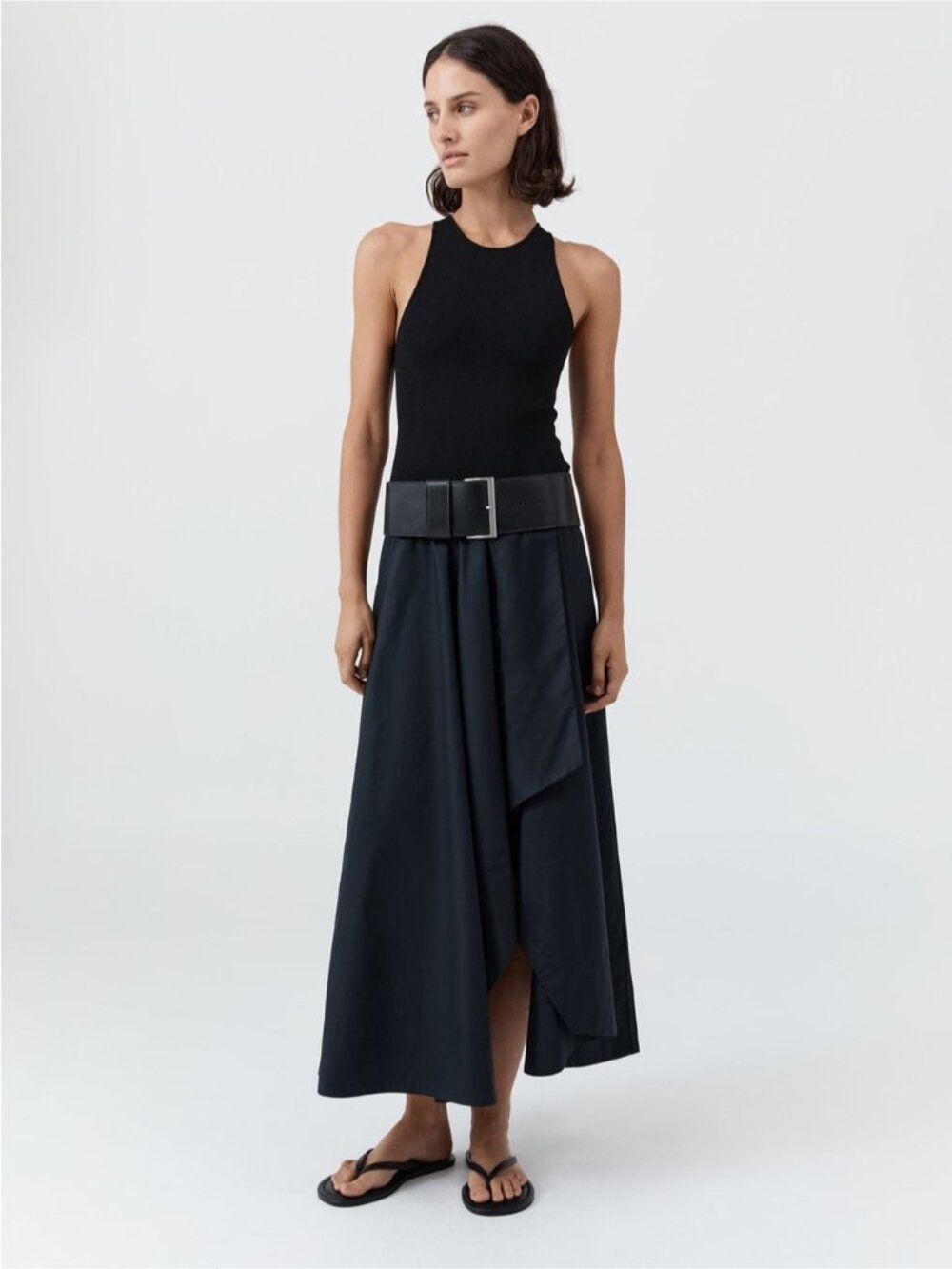 St. Agni Knit Bodice Asymm Dress Poplin Cotton - Black | US XS - Picture 3 of 13